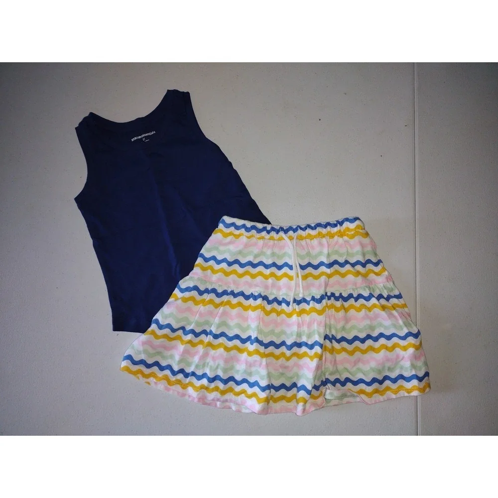 Amazon Essentials Tank & Old Navy Chevron Skort Set Girls 3T Navy Blue Multi